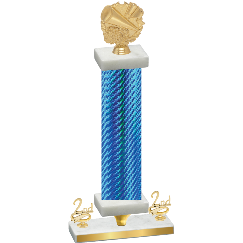 Premium Single Blue Carbon Fiber Second Place Cheerleading Trophy