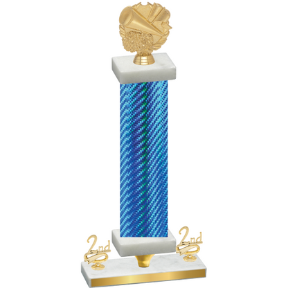 Premium Single Blue Carbon Fiber Second Place Cheerleading Trophy