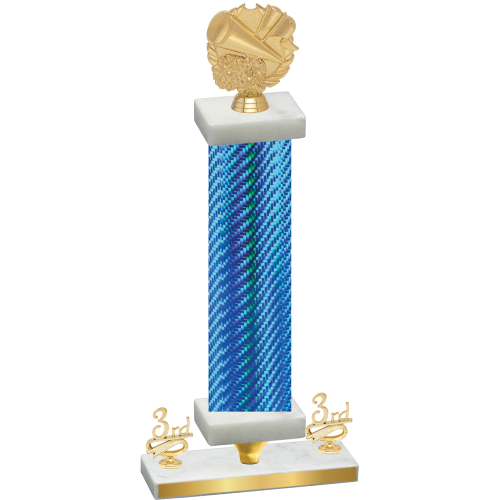 Premium Single Blue Carbon Fiber Third Place Cheerleading Trophy