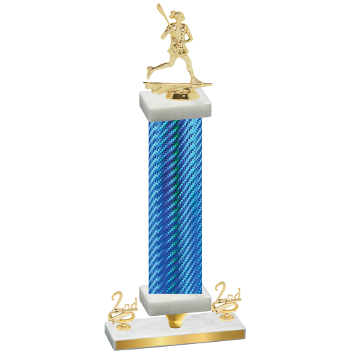 Premium Single Blue Carbon Fiber Second Place Lacrosse Trophy