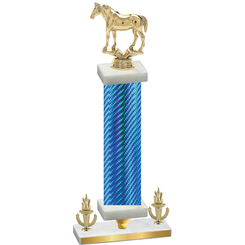 Premium Single Blue Carbon Fiber Victory Horses Trophy