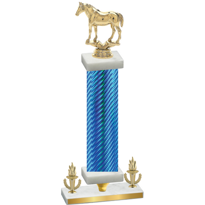 Premium Single Blue Carbon Fiber Victory Horses Trophy