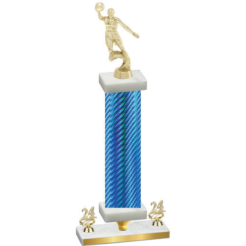 Premium Single Blue Carbon Fiber Year Basketball Trophy