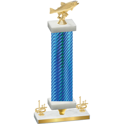 Premium Single Blue Carbon Fiber First Place Fishing Trophy