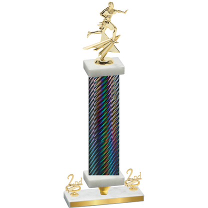 Premium Single Black Carbon Fiber Second Place Flag Football Trophy