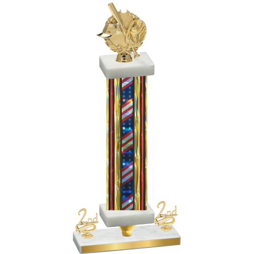 Premium Single Flag USA Second Place Baseball Trophy