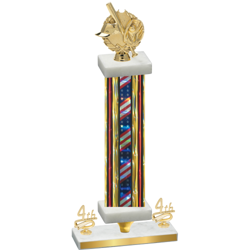 Premium Single Flag USA Fourth Place Baseball Trophy
