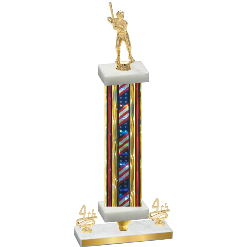Premium Single Flag USA Fourth Place Baseball Trophy