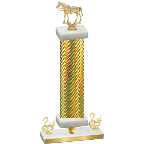 Premium Single Gold Carbon Fiber Second Place Horses Trophy
