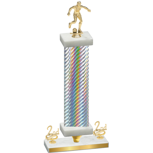 Premium Single Silver Carbon Fiber Second Place Soccer Trophy