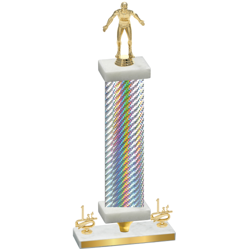 Premium Single Silver Carbon Fiber First Place Wrestling Trophy