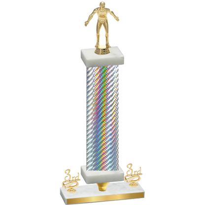 Premium Single Silver Carbon Fiber Third Place Wrestling Trophy