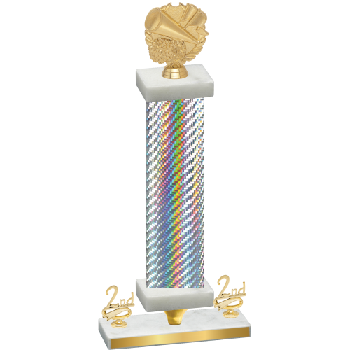 Premium Single Silver Carbon Fiber Second Place Cheerleading Trophy