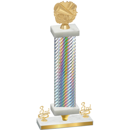 Premium Single Silver Carbon Fiber Third Place Cheerleading Trophy