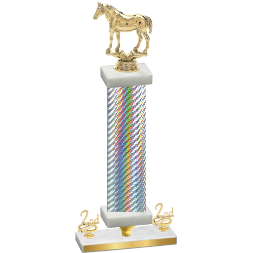 Premium Single Silver Carbon Fiber Second Place Horses Trophy