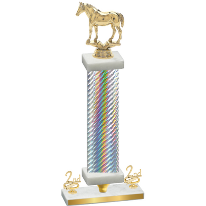 Premium Single Silver Carbon Fiber Second Place Horses Trophy