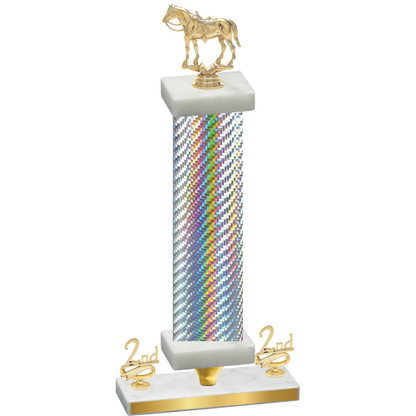 Premium Single Silver Carbon Fiber Second Place Horses Trophy