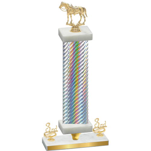 Premium Single Silver Carbon Fiber Third Place Horses Trophy