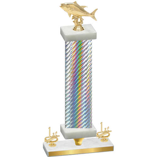 Premium Single Silver Carbon Fiber First Place Fishing Trophy