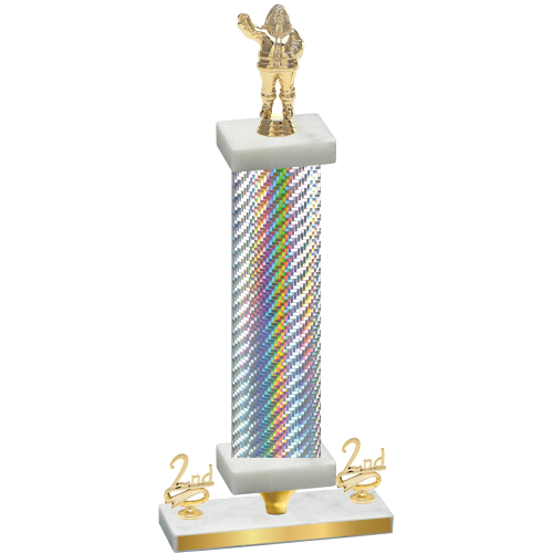 Premium Single Silver Carbon Fiber Second Place Holiday Trophy