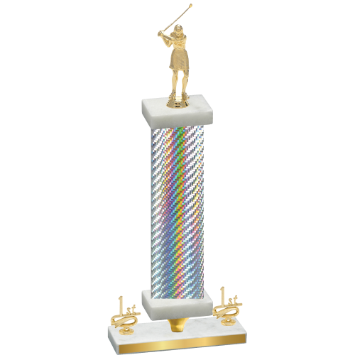 Premium Single Silver Carbon Fiber First Place Golf Trophy