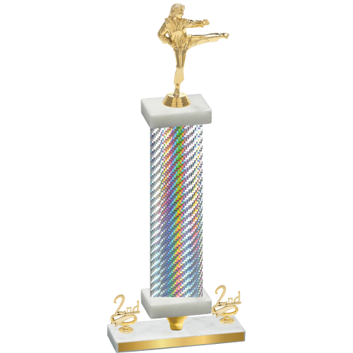 Premium Single Silver Carbon Fiber Second Place Karate Trophy