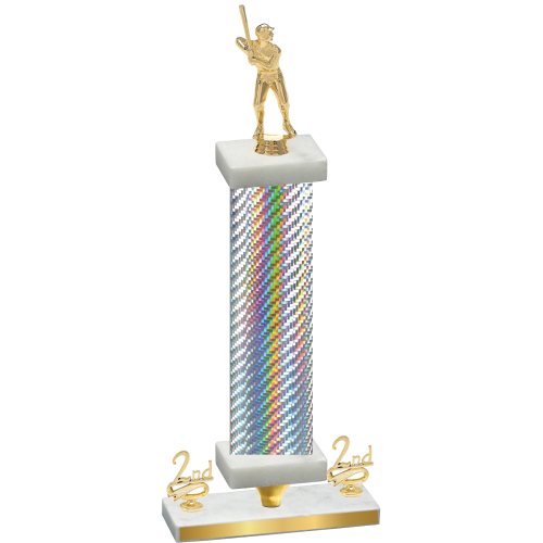 Premium Single Silver Carbon Fiber Second Place Baseball Trophy