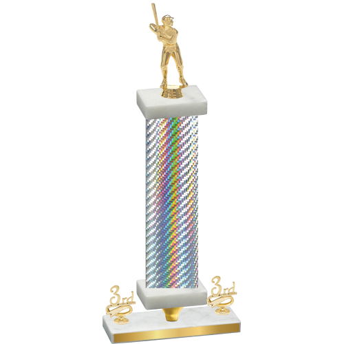 Premium Single Silver Carbon Fiber Third Place Baseball Trophy