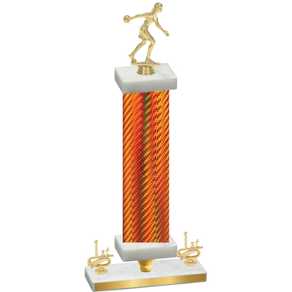 Premium Single Orange Carbon Fiber First Place Bowling Trophy