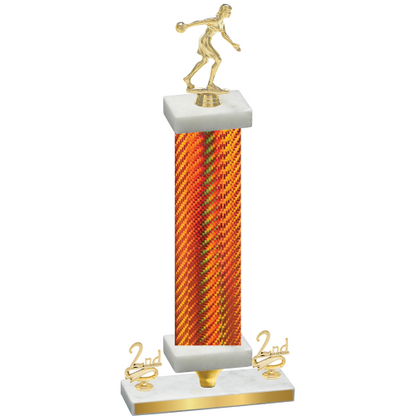 Premium Single Orange Carbon Fiber Second Place Bowling Trophy