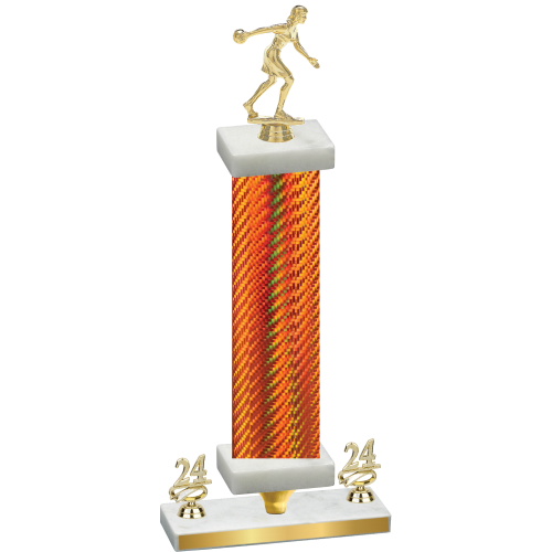 Premium Single Orange Carbon Fiber Year Bowling Trophy