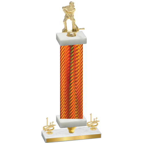 Premium Single Orange Carbon Fiber First Place Hockey Trophy