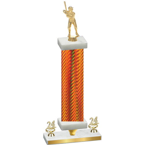 Premium Single Orange Carbon Fiber Year Baseball Trophy