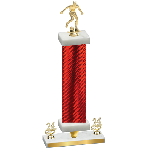 Premium Single Red Carbon Fiber Year Soccer Trophy