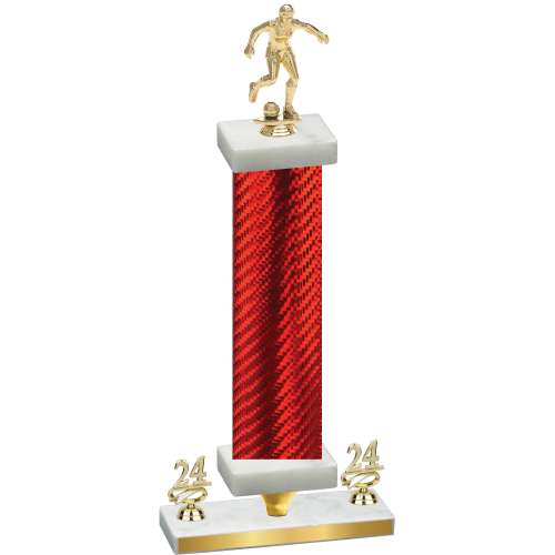 Premium Single Red Carbon Fiber Year Soccer Trophy