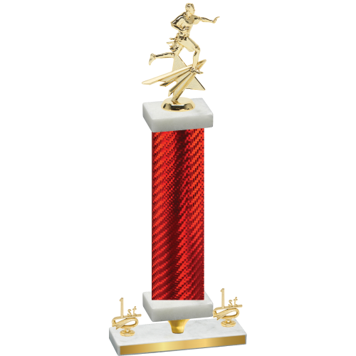 Premium Single Red Carbon Fiber First Place Flag Football Trophy