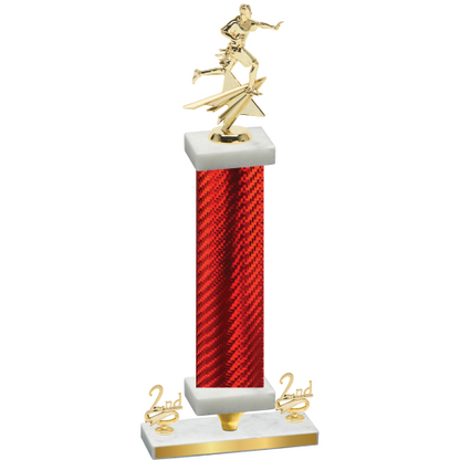 Premium Single Red Carbon Fiber Second Place Flag Football Trophy