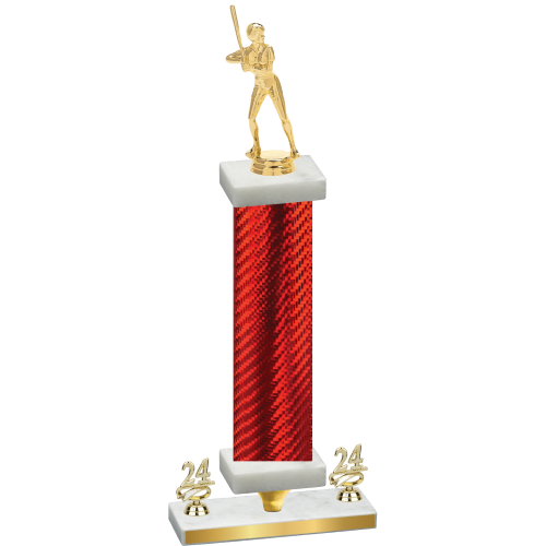 Premium Single Red Carbon Fiber Year Softball Trophy