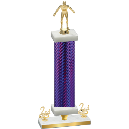 Premium Single Purple Carbon Fiber Second Place Wrestling Trophy