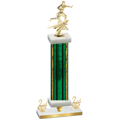 Premium Single Green Glacier Second Place Flag Football Trophy
