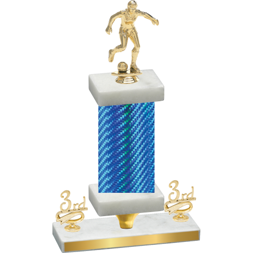 Premium Single Blue Carbon Fiber Third Place Soccer Trophy