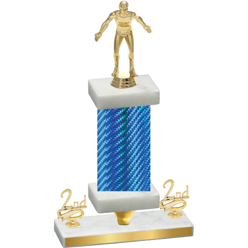 Premium Single Blue Carbon Fiber Second Place Wrestling Trophy