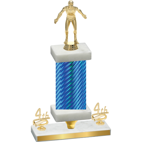 Premium Single Blue Carbon Fiber Fourth Place Wrestling Trophy