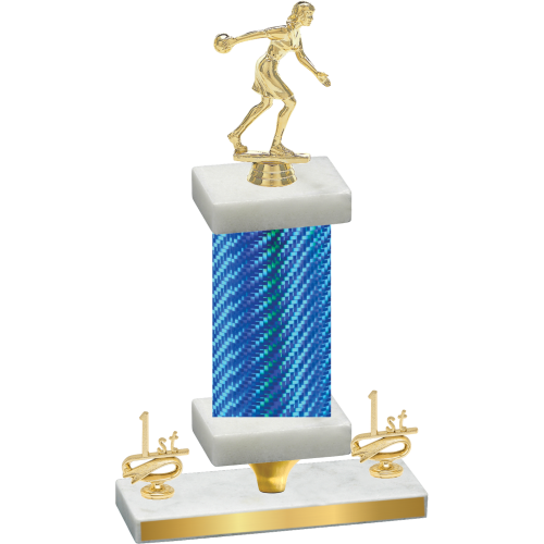 Premium Single Blue Carbon Fiber First Place Bowling Trophy
