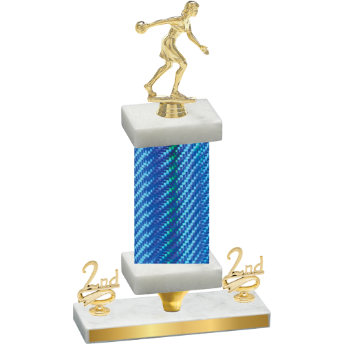 Premium Single Blue Carbon Fiber Second Place Bowling Trophy
