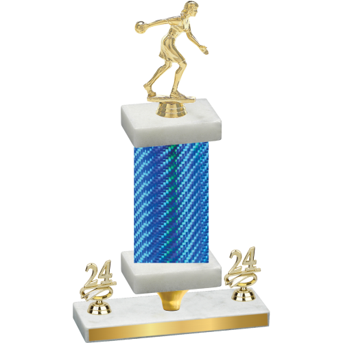 Premium Single Blue Carbon Fiber Year Bowling Trophy