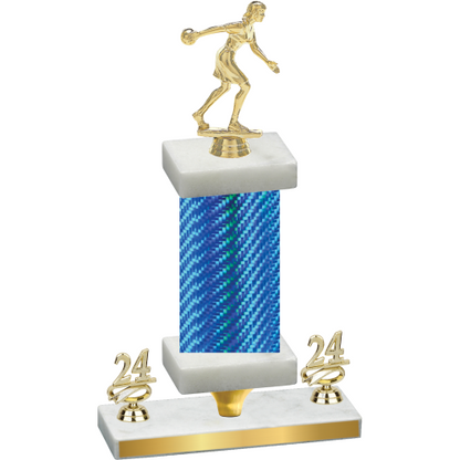 Premium Single Blue Carbon Fiber Year Bowling Trophy