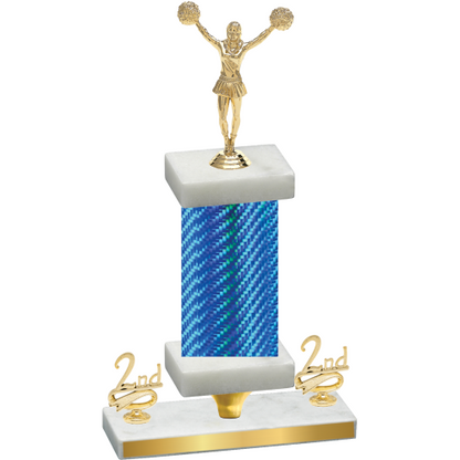 Premium Single Blue Carbon Fiber Second Place Cheerleading Trophy