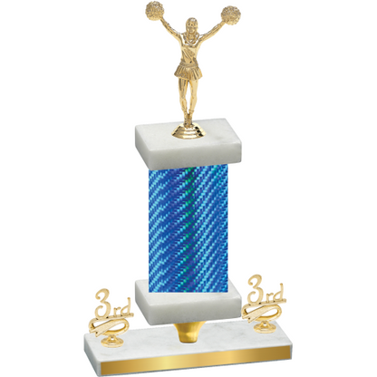 Premium Single Blue Carbon Fiber Third Place Cheerleading Trophy