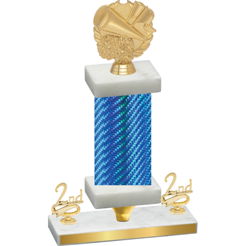 Premium Single Blue Carbon Fiber Second Place Cheerleading Trophy